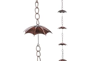 DUSVALLY 6 FT Rain Chains, Mental Rain Catcher Chain with 8 Umbrella Large Cups, Decorative Replacement for Downspout, Garden and Patio Decor, Garden Rainwater Diverter Catcher Chains