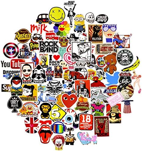 COMKI Cool Vinyls Graffiti Decoration Stickers (100pcs No-Duplicate),Scrub Surface Fashion for Guitar Laptops,Books,Desktop,PC,Skateboards,Luggage,Cars,Bumpers,Bikes,Bicycles(Collection_Modern Era)