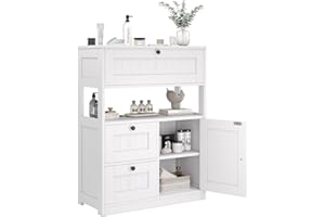 GRUSIGN Bathroom Cabinet, Modern Bathroom Floor Storage Cabinet Organizer with 1 Door and 3 Drawers, Freestanding Cupboard for Kitchen/Living Room Use