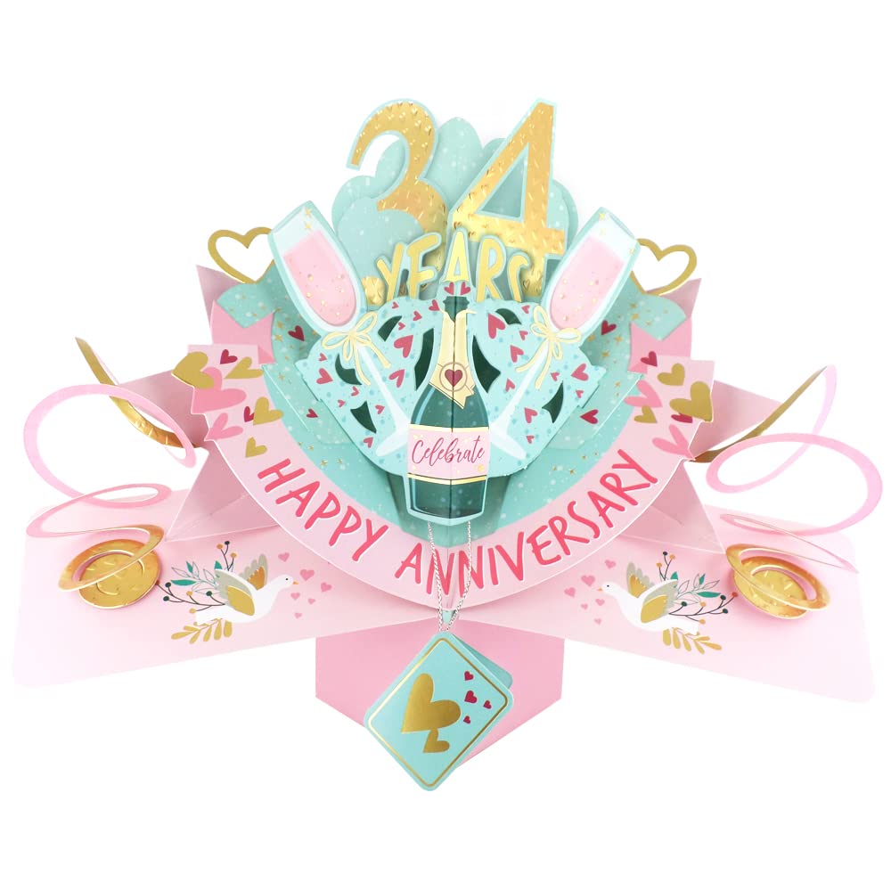 34 Years Happy 34th Anniversary Pop-Up Greeting Card Love Kate's 3D Pop Up Cards POP216MC34