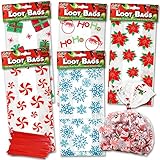 150 Christmas Cellophane Treat Bags with twist ties Holiday Goodie Bags for Candy
