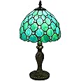 tuomoxte Tiffany Style Table Lamp, Stained Glass Lamp, 8 Inch Small Antique Lamp, for Bedside Nightstand Bedroom Living Room Home Office, Include LED Bulb