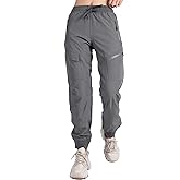 Singbring Women's Athletic Hiking Cargo Joggers Pants Outdoor Workout Lightweight Quick Dry UPF 50 Zipper Pockets
