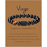VLINRAS Zodiac Bracelet for Men Women, 8mm 10mm Natural Black Onyx Stone Star Sign Constellation Horoscope Bracelet Gifts