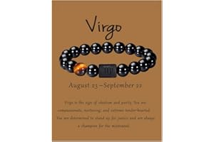 VLINRAS Zodiac Bracelet for Men Women, 8mm 10mm Natural Black Onyx Stone Star Sign Constellation Horoscope Bracelet Gifts