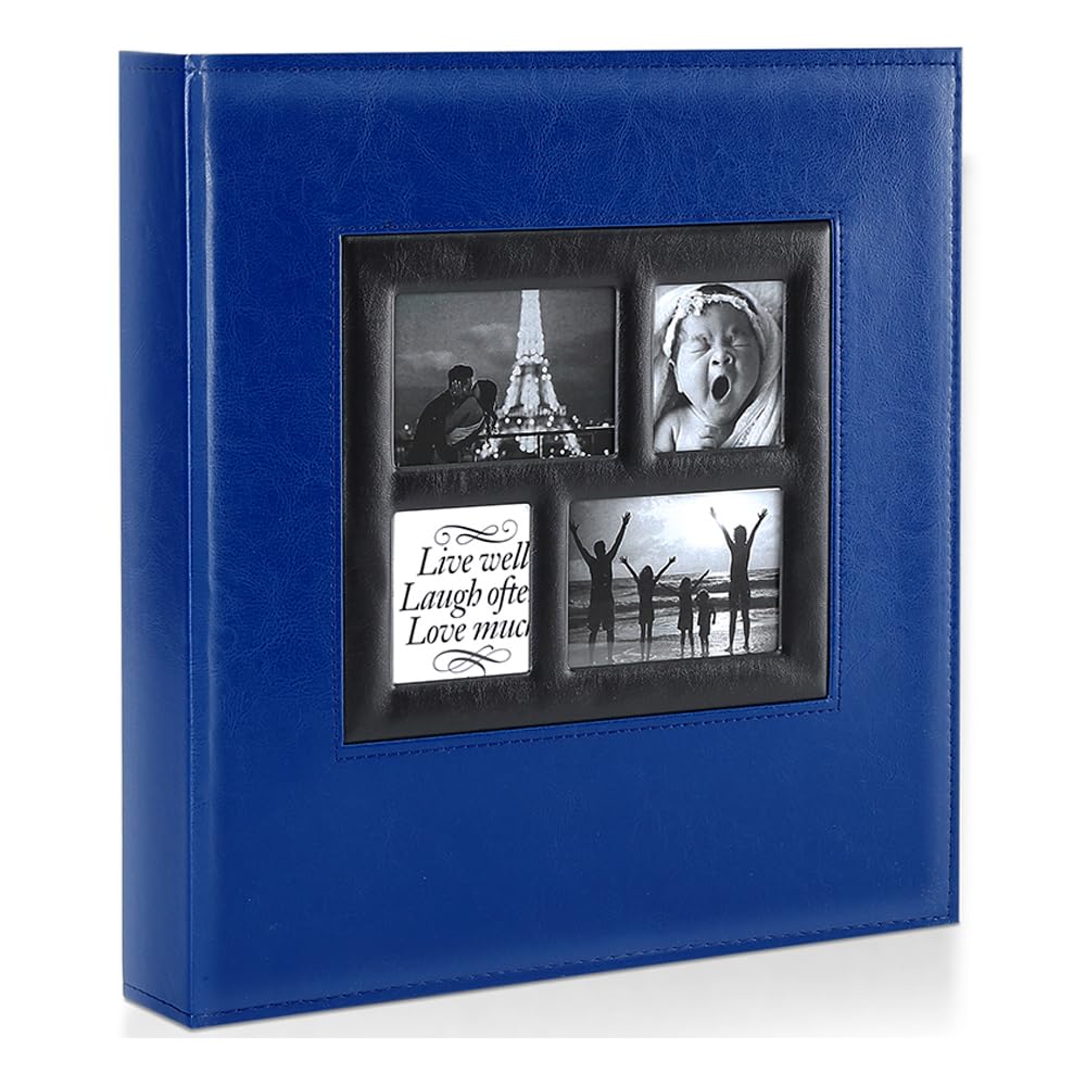 Ywlake Photo Album 4x6 500 Photos Vintage Leather Large Wedding Family Black Pages 500 Photos Blue