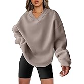 ANRABESS Womens Oversized V Neck Sweatshirt Fleece Long Sleeve Hoodies Pullover Comfy Top 2026 Outfits Teen Preppy Clothes