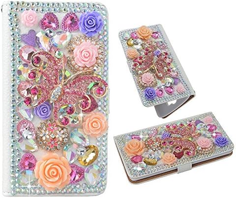 Galaxy Note 8 Case, Spritech PU Leather Wallet Phone Case 3D Handmade Bling Design Flower Butterfly Decorated Folding Protected Smartphone Cover with Card Slots for (2017) Samsung Galaxy Note 8