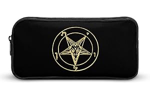 Gold Baphomet Inverted Pentacle Pewter Satanic Goat Pencil Case Bag Big Capacity Pen Pouch Stationery Storage Organizer with 