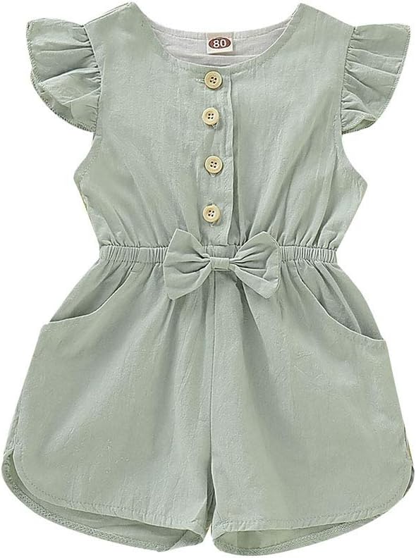 Toddler Girl Kid Summer One-Piece Frilly Sleeves Jumpsuit Children Solid Cotton Overall Shorts Clothing 1-5Years