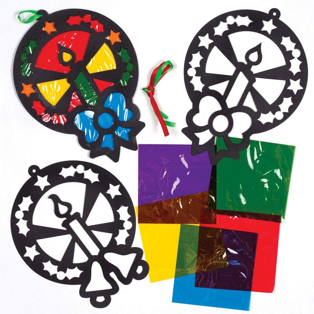 Baker Ross Christmas Wreath Stained Glass Decoration Kits, Festive Arts and Crafts (Pack of 6)