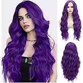 Daiaces Purple Wigs for Women Lace Front Dark Purple Wig Middle Part Long Curly Wavy Wig,Synthetic Heat Resistant Hait for Daily Cosplay Party Holiday