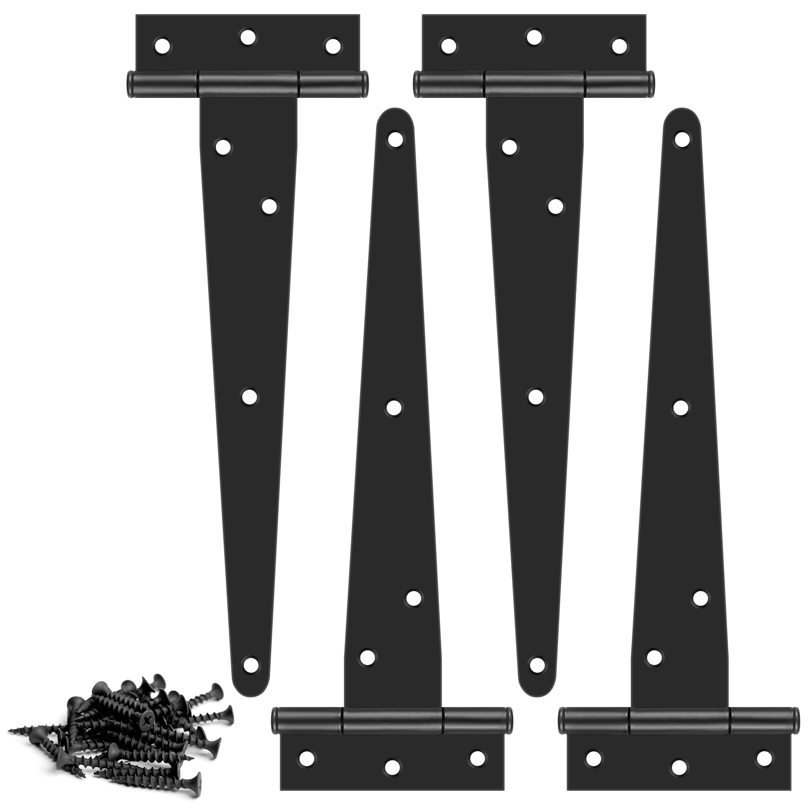 Shed Door Hinges, 8 Inch (200mm) Door Hinges, Heavy Duty Outdoor T Hinges, Black Strap Tee Hinges with Screws, Gate Hinges for Wooden Garden Gate Door Window Barn, 4 Pack