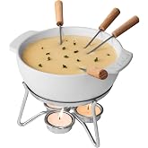 BOSKA Cheese Fondue Set Party - Ceramic Fondue Pot for 4 | Ceramic cheese fondue pot for 2-4 people; microwave and gas-stove safe, dishwasher safe, with 4 forks, stand and tea lights