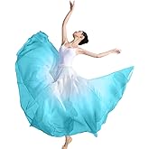 TLMNU Women's Lyrical Dance Skirt Gradient Color Chiffon Long Swing Sheer Wrap Skirts for Modern Ballet Performance