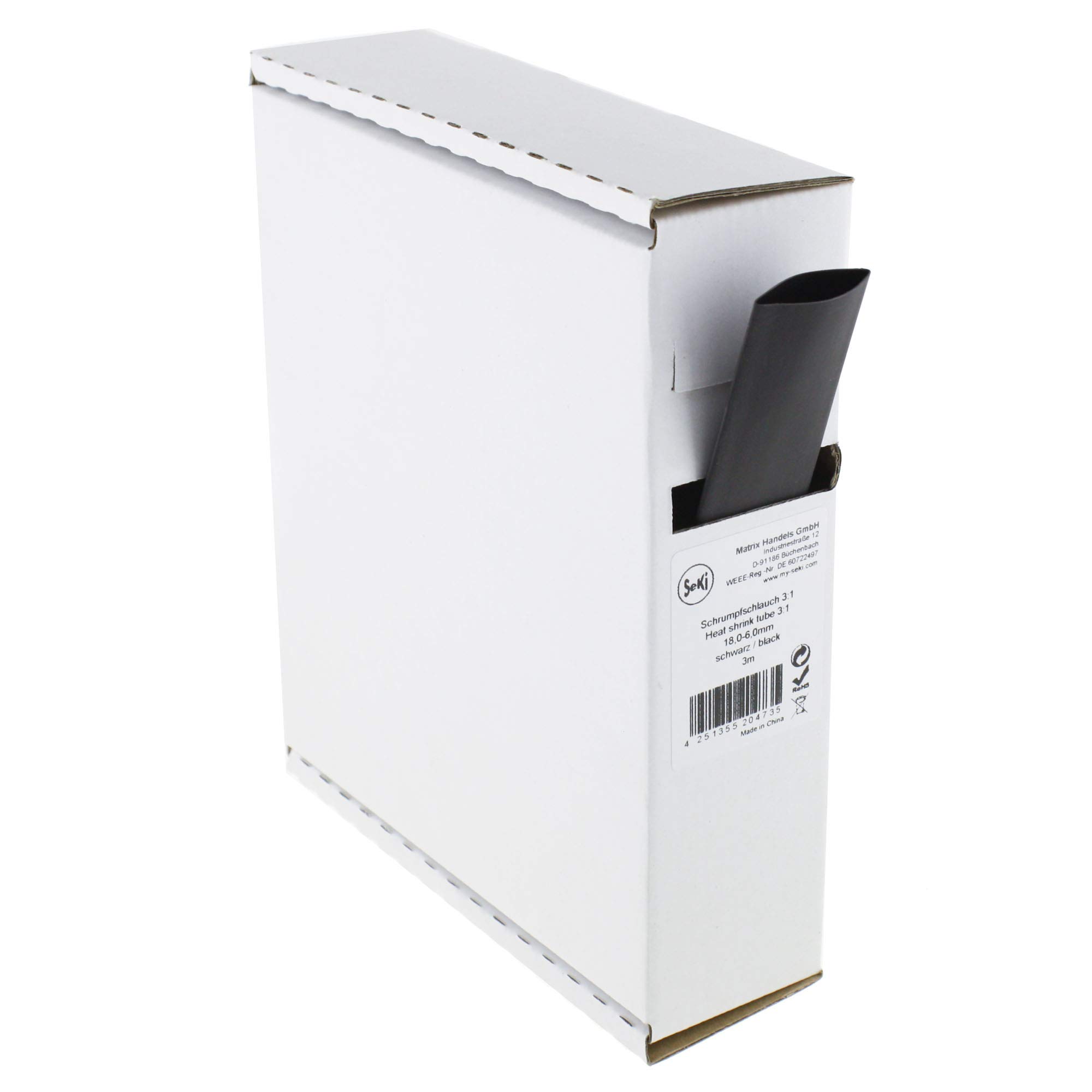 SeKi Heat Shrink Tubing Black 3:1 18.0-6.0 mm 3 Metres Dispenser Box
