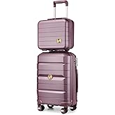Somago 20" Carry On Luggage and 14" Mini Cosmetic Cases Travel Set Lightweight Polypropylene Suitcase with TSA Lock YKK Zipper Hardside Luggage with Spinner Wheels (2 Piece Set, Elegant Purple)
