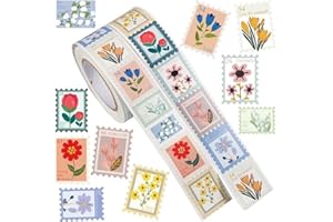 Quhoxdye 1000PCS Flower Stamp Stickers Roll for Kids, 2 Rolls 10 Styles Floral Sticker Rolls for Scrapbook, Planner, Journal,
