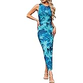 Allegra K Bodycon Dresses for Women Floral Print Sleeveless Ruched Fitted Cocktail Party Wedding Guest Maxi Dress
