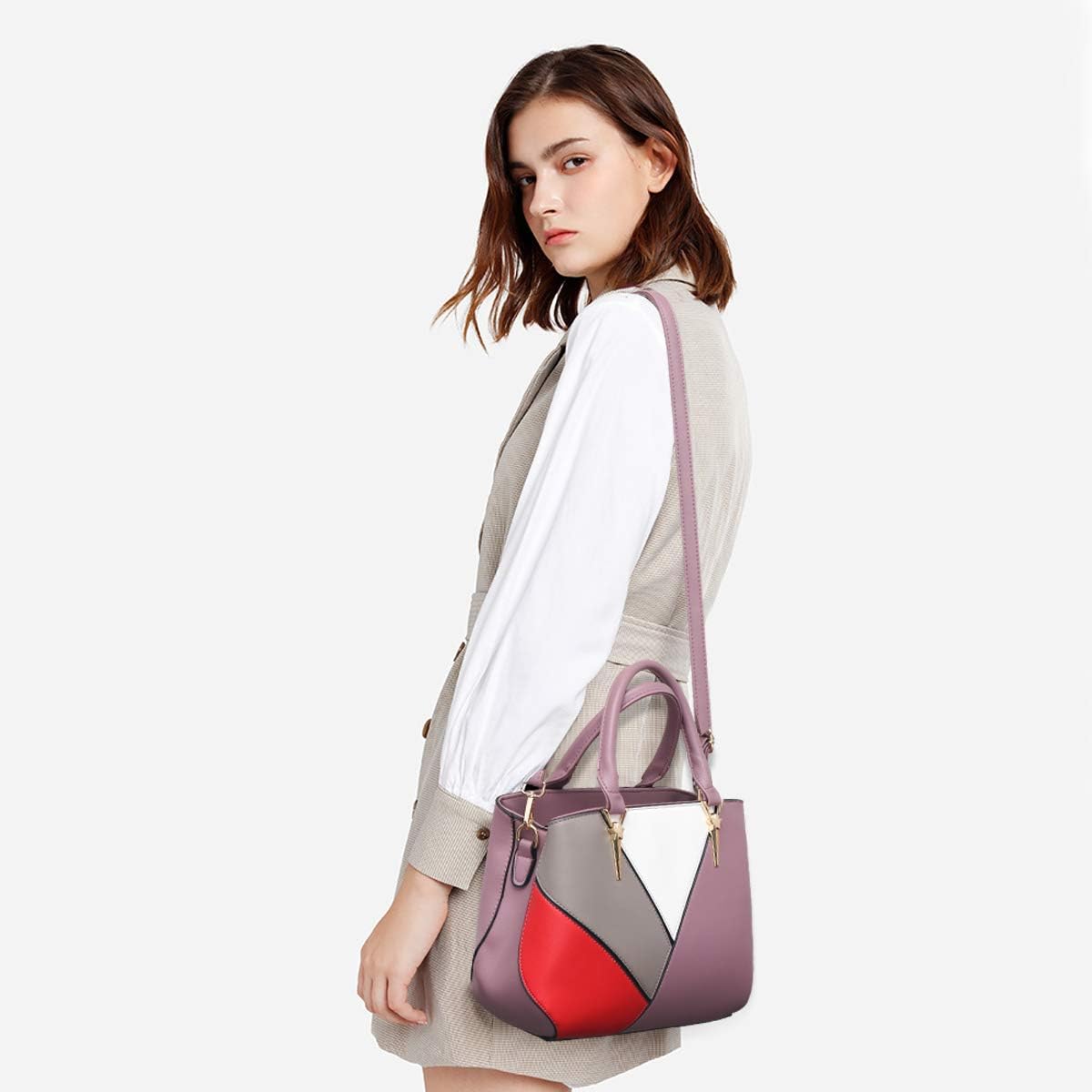 NICOLE & DORIS Handbags for Ladies Womens Handbag Splicing Color Crossbody Bags The Latest Trends Purple - Image 3
