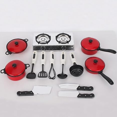 Dcolor Juego de 13 Utensilios de Cocina Ollas y Sartenes para Ninos Juguetes, Utensilios de