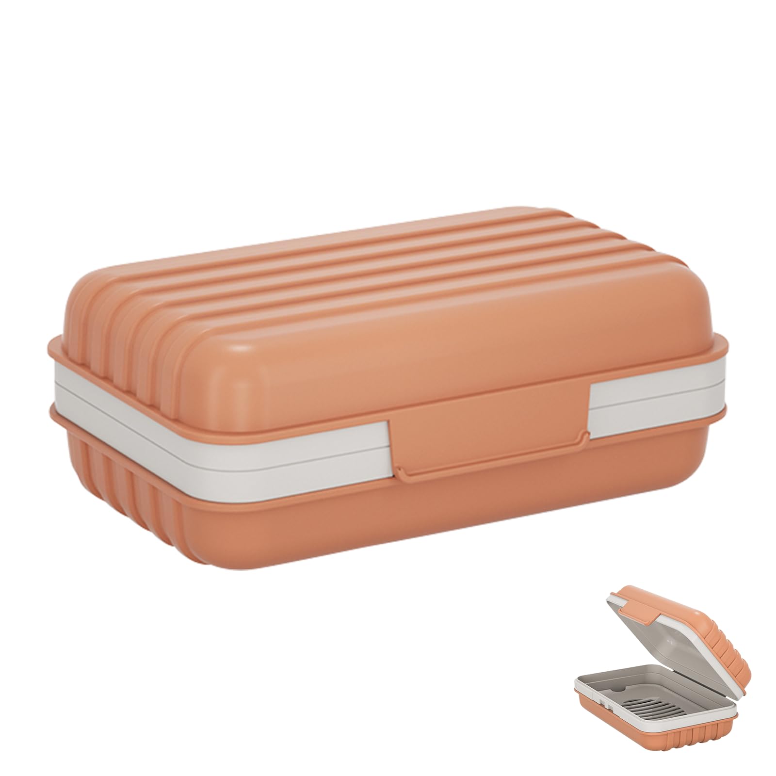 Bailinks 1 PCS Soap Dish, Portable Soap Box with Lid, Travel Soap Case for Bathroom, Shower, Kitchen, Hiking, Leakproof Soap Container with Drainage Layer for Easy Cleaning (Orange)