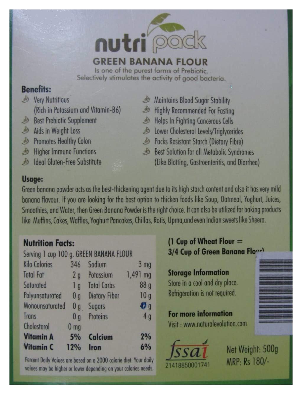 Buy Nutripack Green Banana Gluten Free Flour Prebiotic Food Supplement 500 Gm Online At Low Prices In India Amazon In