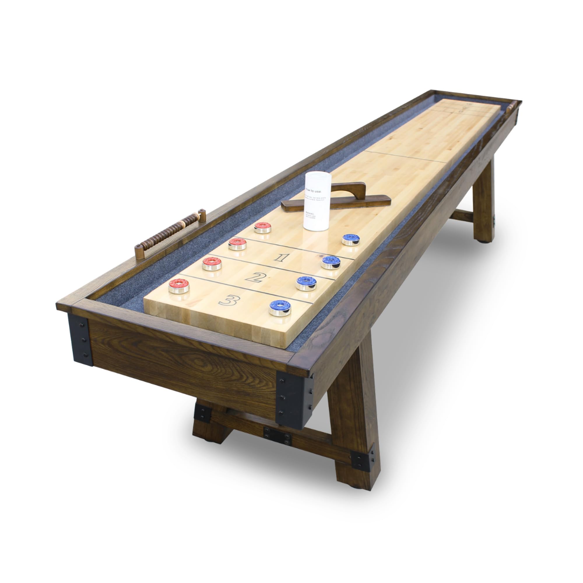 Photo 1 of ***INCOMPLETE***Hathaway Cheyenne 12 Ft Shuffleboard Table for Family Arcade Game Room - with Poly-Coated Playfield, Built-in Scorer & Cabinet, Climate Adjusters, Leg Levelers, 8 Pucks, Brush & Wax – Rustic Oak