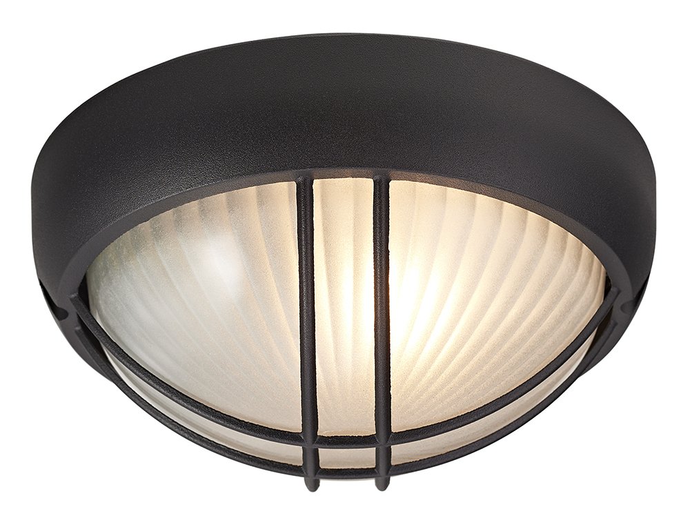 Matt Black Die Cast Aluminium Outdoor Circular Bulkhead Porch or Wall Light by Happy Homewares