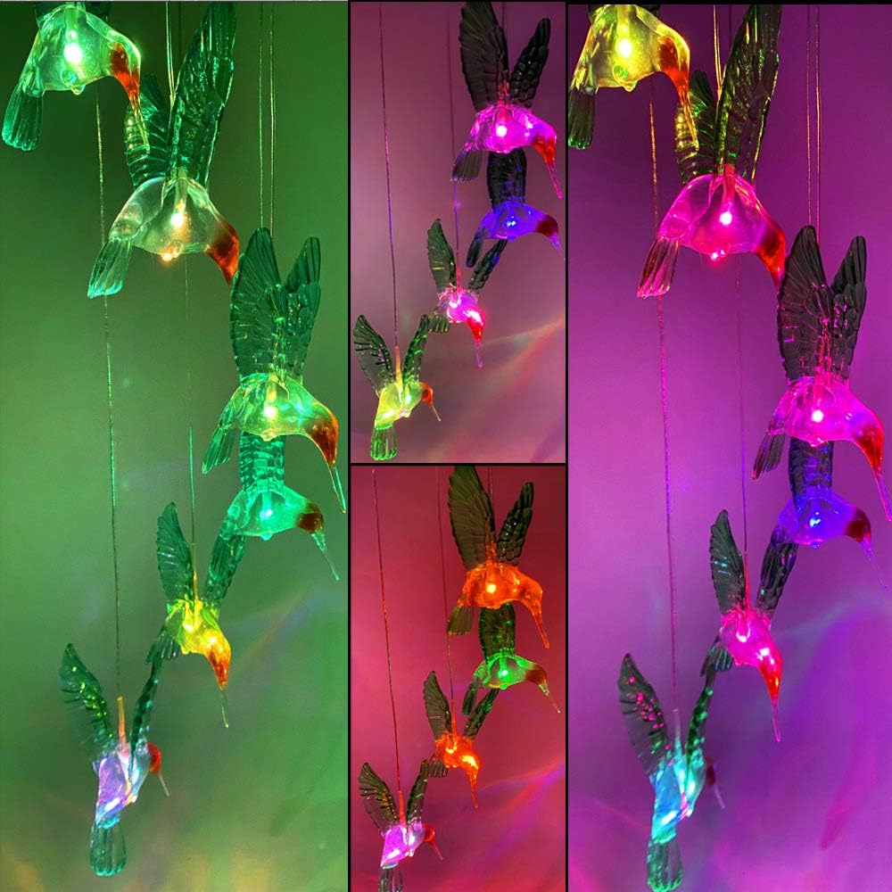 BeHiller Hummingbird Solar Lights Chimes Changing Color Bird Solar Hanging Lights Six LED Hummingbird Lights Mobile Wind Chimes Outdoor hummingbird lights for Garden Gifts Decoration (Six Hummingbird) : Garden & Outdoor