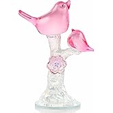 YWHL Handmade Crystal Pink Birds Figurine, Birds Gifts for Women Men Bird Lovers, Art Animal Glass Bird with Tree Stumps Collectible Figurines for Desk Table Home Office Decor