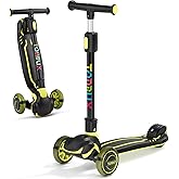 TONBUX Kids Scooter, Light Up 3 Wheel Kick Scooters for Kids 3-12, Folding Scooters with Adjustable Height - Toddler Scooter Lean-to-Steer & Widen Anti-Slip Deck