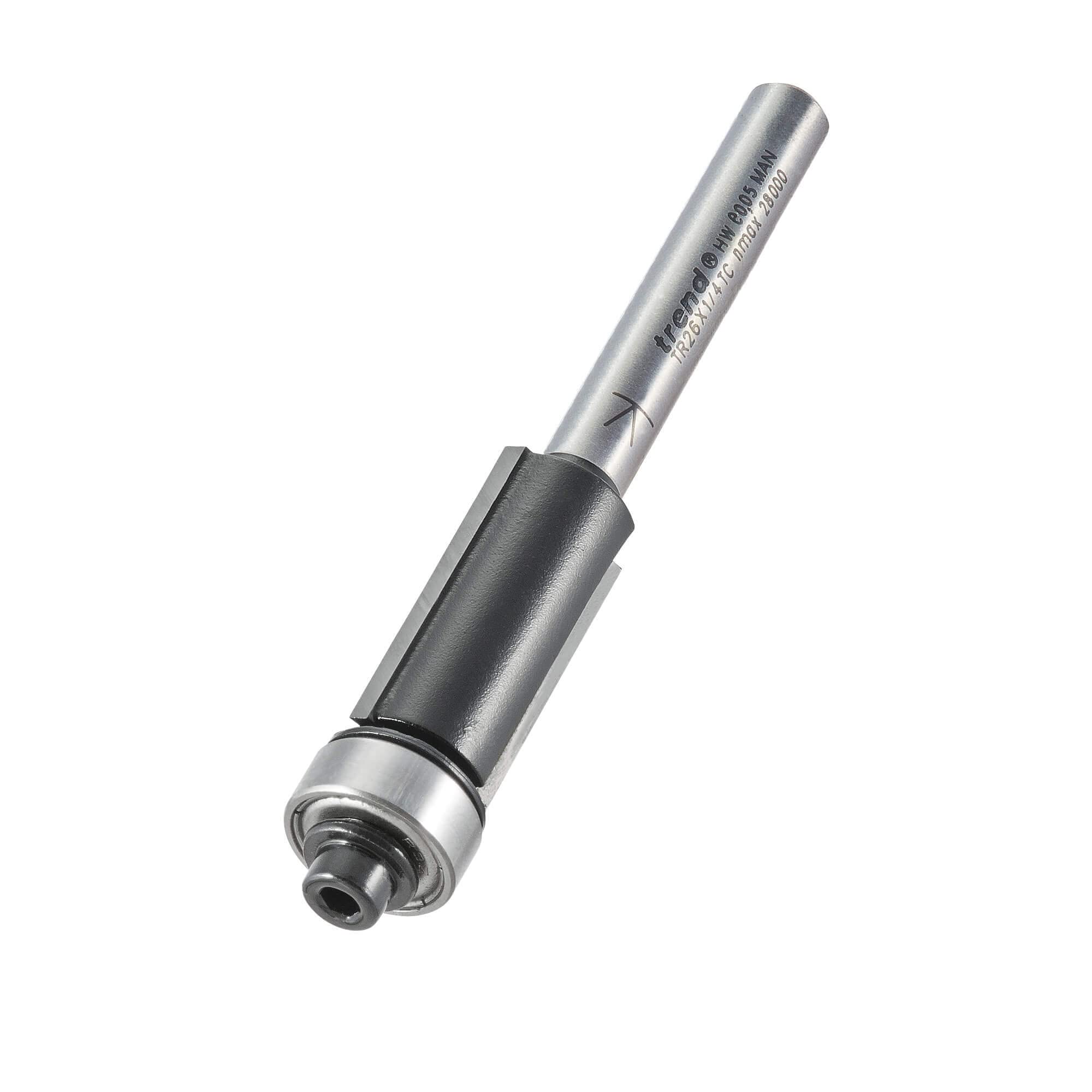 Trend Trade Guided Trimmer, 1/4 Inch Shank, 12.7mm Cut Diameter & 25.4mm Cut Length, Tungsten Carbide Tipped, TR26X1/4TC
