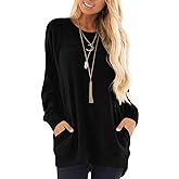 KUOTAI Womens Fall Long Sleeve T-Shirts Casual Tunic Tops for Leggings Loose Soft Blouses with Pocket