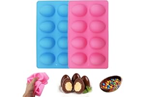 Easter Egg Silicone Mold for Baking, 2 Pack 16 Cavity Food-Grade, Non-Stick Egg Shaped Molds for Chocolate, Cake, Jello, Ice 