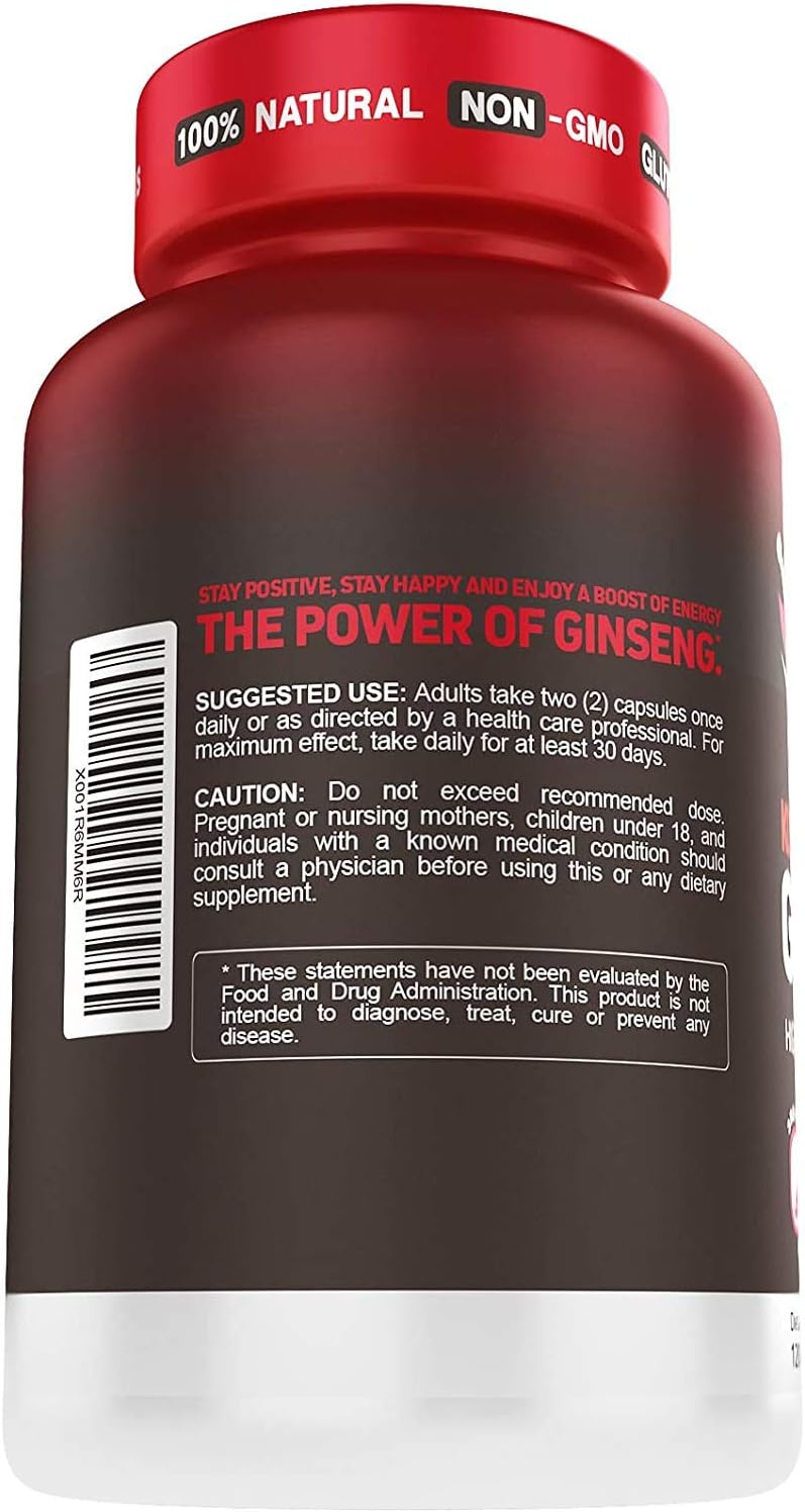 High Strength Korean Red Panax Ginseng Capsules 1500 mg Supplement -120 Vegan Pills High Ginsenosides Powder Extract to Boost Energy, Endurance, Mood, Performance: Health & Personal Care