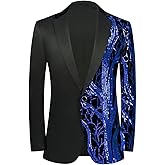 Men Black Sequin Shiny Prom Suit Jacket One Button Slim Fit Sport Coats and Blazers Tuxedo for Wedding Banquet