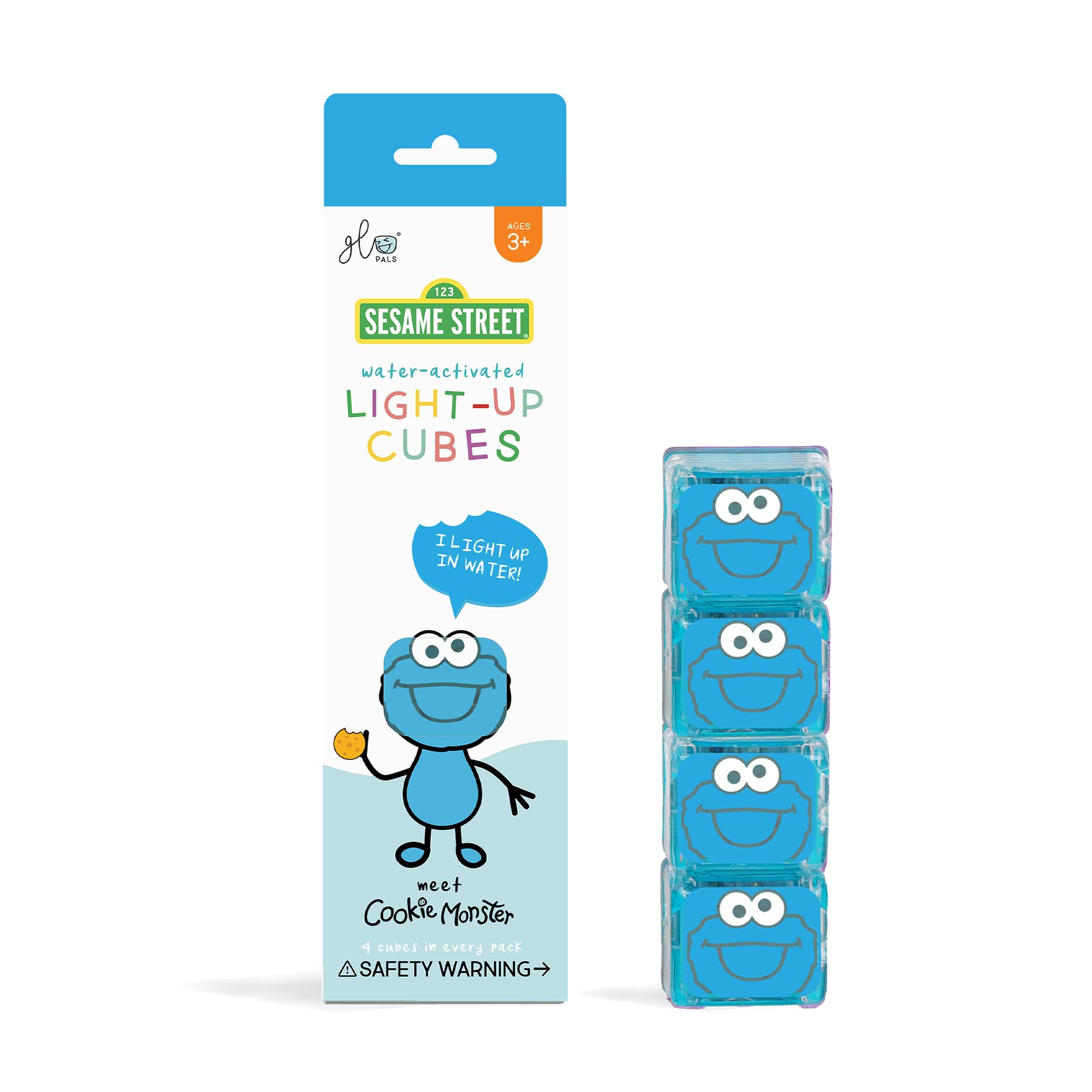 Glo Pals x Sesame Street Water-Activated Light-Up Cubes for Sensory Play (Cookie Monster - Cubes Only) - Easter Basket Stuffers for Kids | Sensory Easter Toys