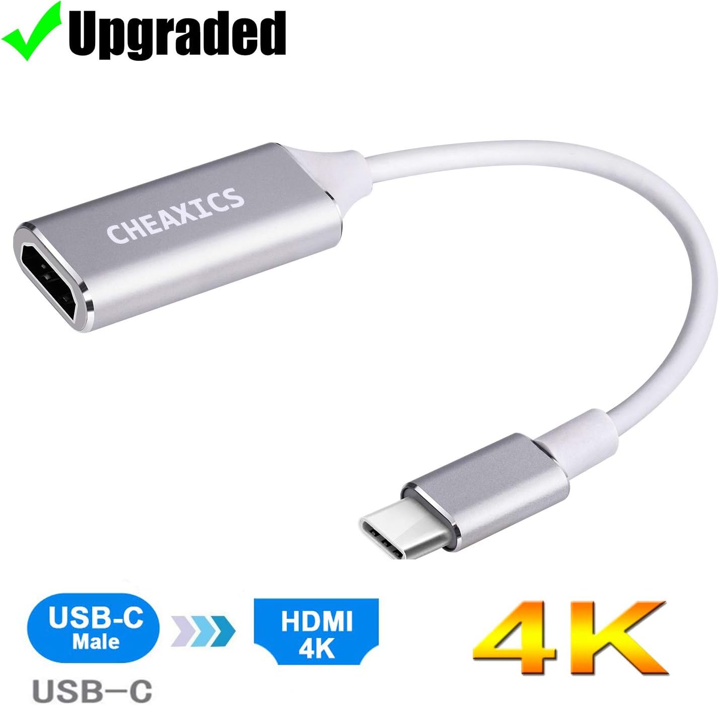 USB C to HDMI Adapter 4K@ 60HZ, USB 3.1 Type-C to HDMI Cable Adapter, Thunderbolt 3 Compatible,for MacBook Pro 2018/2017/2016, Samsung S9 S8 Plus Note 8, Surface Book 2, Pixelbook and More