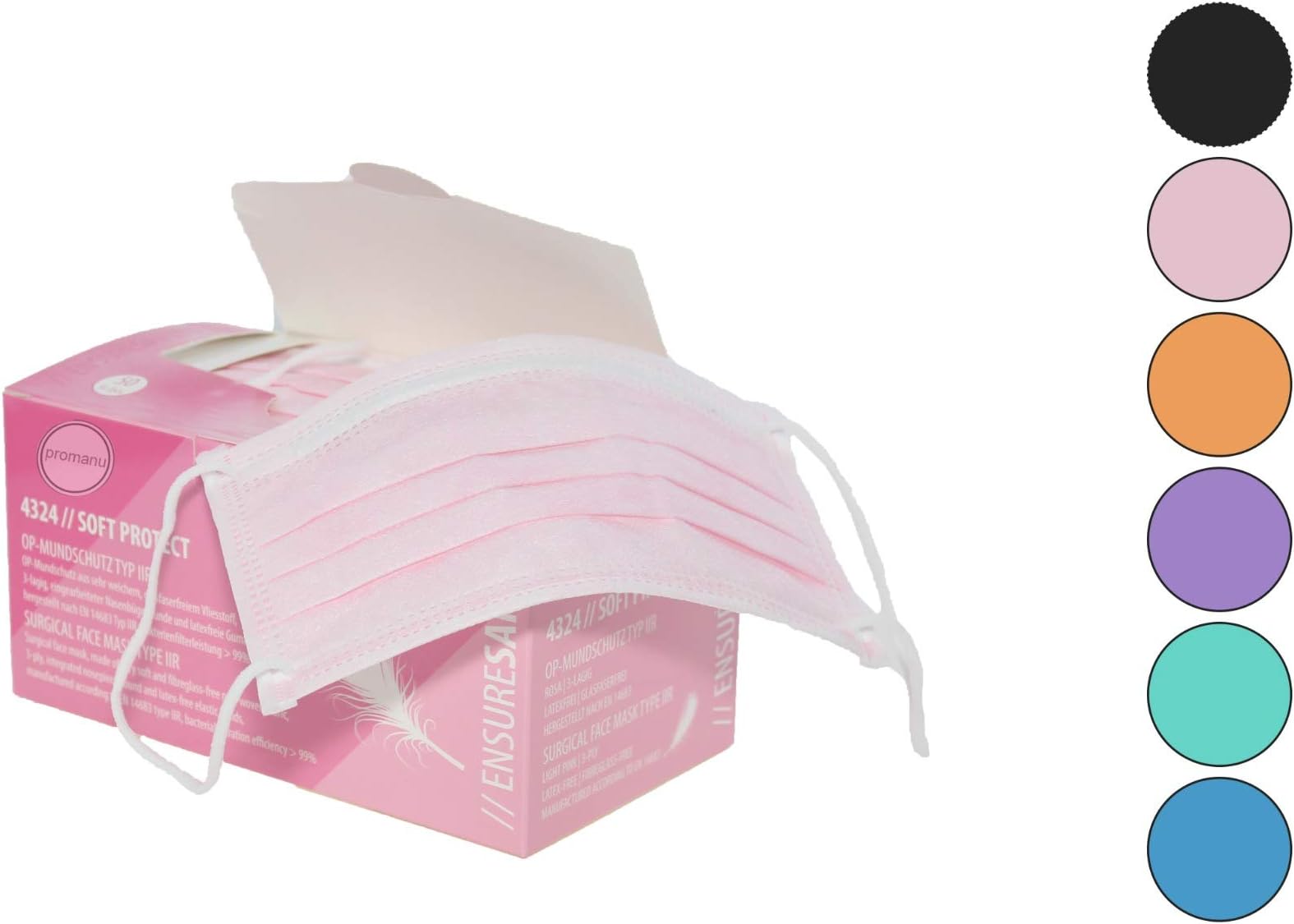 50x Mouth Guards 3 Pairs with Elastic Rubber Bands, Surgical face Masks, Mouth mask Glass Fibre-Free Latex-Free (Pink)
