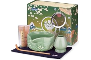Matcha Whisk Set,Matcha Set,6 Pcs Matcha Kit Includes Matcha Whisk and Holder,Matcha Bowl(chawan) with Spout,Sifter and Tea T