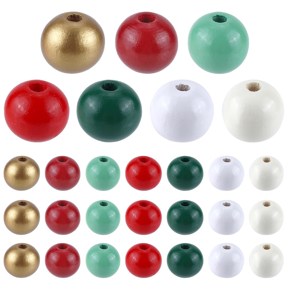 SOFPLATE 210Pcs 7 Colors 16mm Wood Beads Christmas Holiday Wooden Beads Round Natural Wood Garland Craft Bead Ornaments for jewellery Making Supplies DIY Necklace Bracelets Crafts Party Home