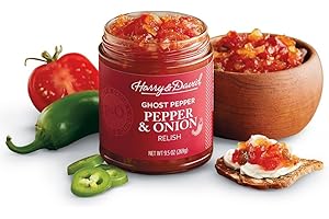 Harry & David Classic Recipe Pepper & Onion Relish With Ghost Pepper, Plant Based Condiment, Hamburger & Hot Dog Reslish, Sandwich Spread Topping, Charcuterie Board Foods, Hot Sauce, 9Oz