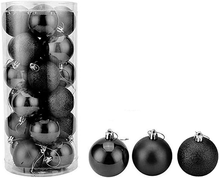 Ornaments - Christmas Ball Pendant, Decorative Shatterproof Christmas Tree Pendants Hanging 40mm Christmas Baubles Balls Ornaments Set Pack of 24 pcs (Black Christmas Balls)