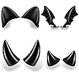 Lewtemi 4 Pairs Helmet Devil Horns Motorcycle Helmet Accessories Cat Ears Stick on Bike Helmet Devil Wings Horns with Adhesive Suction Cup Ski Helmet Accessories for Women Men, Black