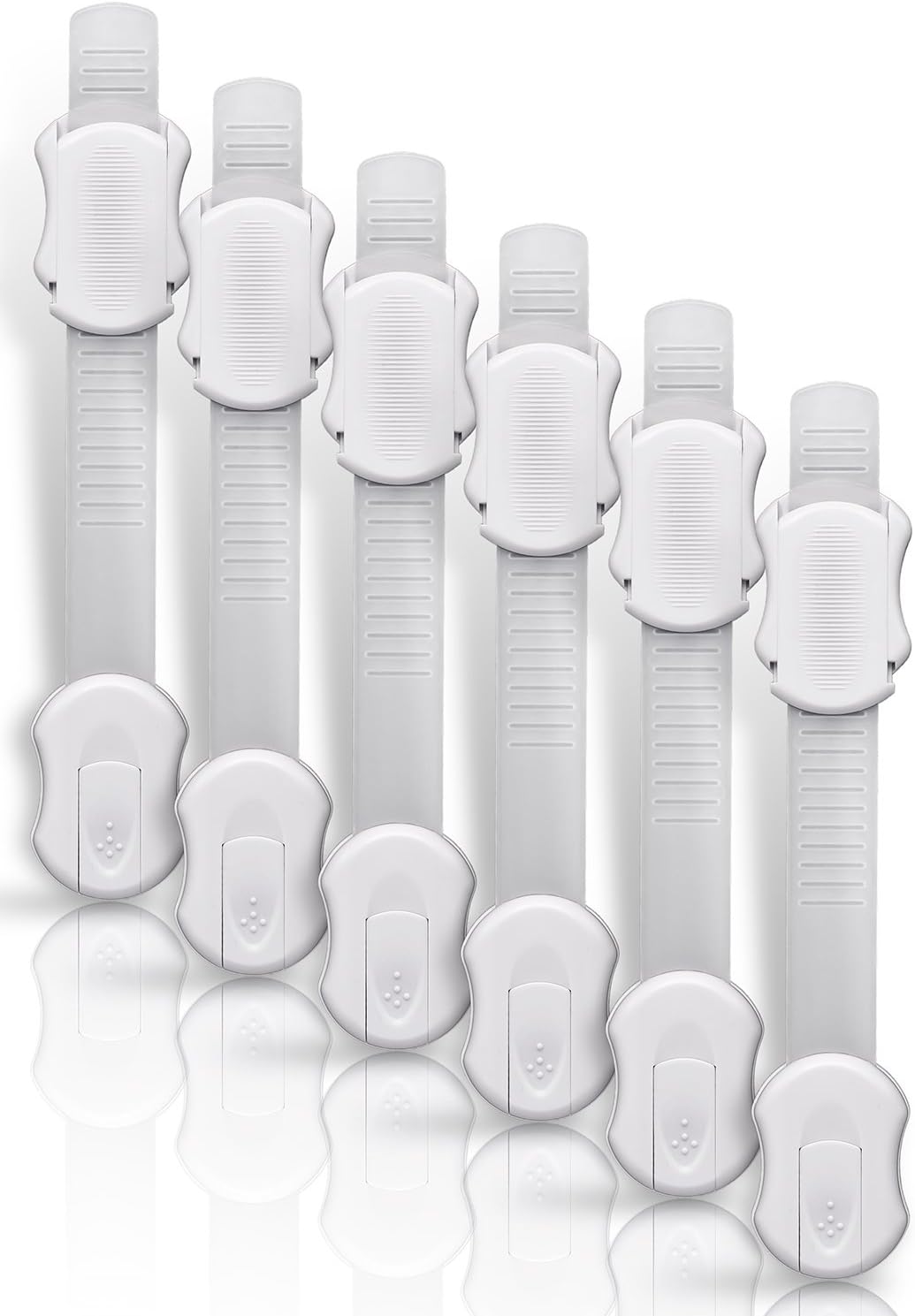 Baby Safety Locks - Child Proof Set - Great for Latches to Baby-Proofing Cabinets, Drawers, Doors, Appliances, Kitchen, Fridge with 3M Adhesive with Adjustable Strap & Latch System Pack 6