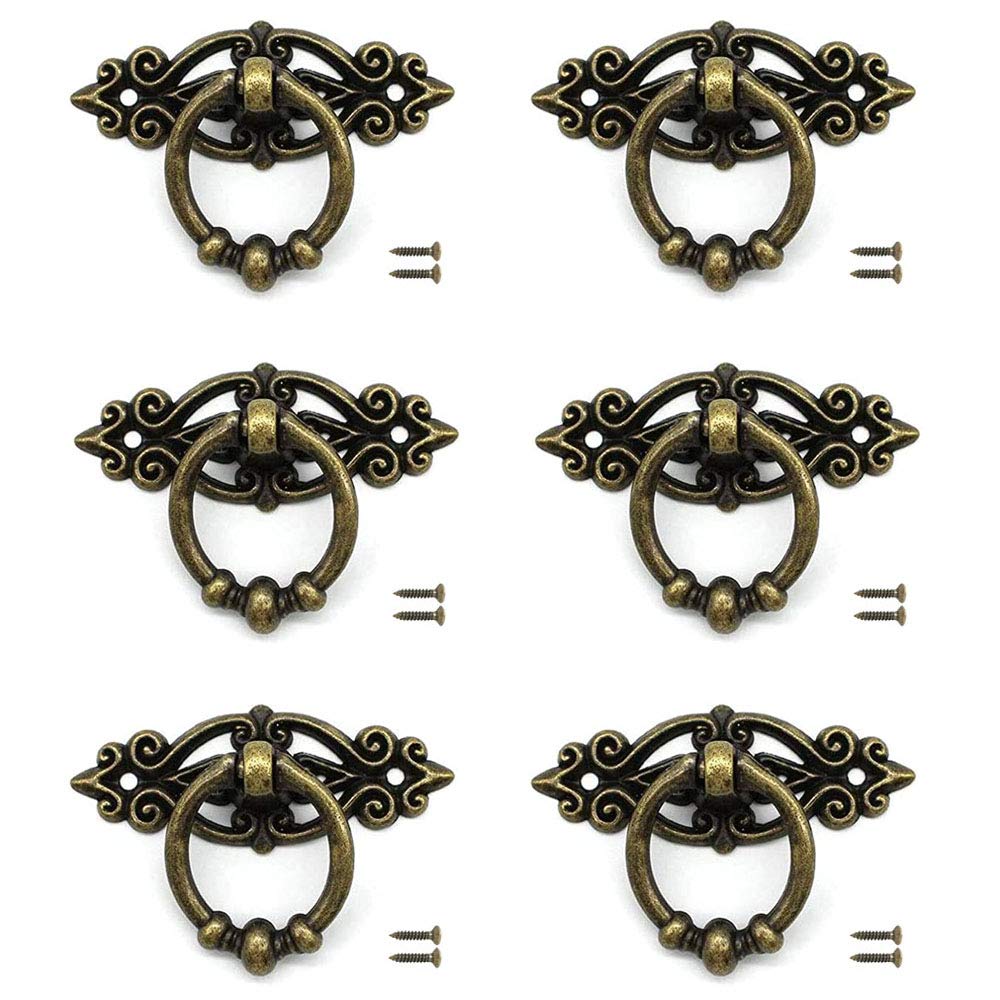 N /A JINXM 6pcs Vintage Kitchen Cabinet Cupboard Dresser Door Drawer Ring Pull Handles Knobs for Kitchen Cabinet Cupboard Dresser Door Antique Brass