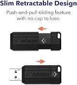 Verbatim PinStripe 8GB USB 2.0 Flash Drive Black Sliding Mechanism Laptop TV view 3