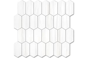 Vamos Tile Long Hexagon Peel and Stick Backsplash Tile - 10 Sheets Stick on Backsplash for Kitchen and Bathroom 12.4 x 12 Inc