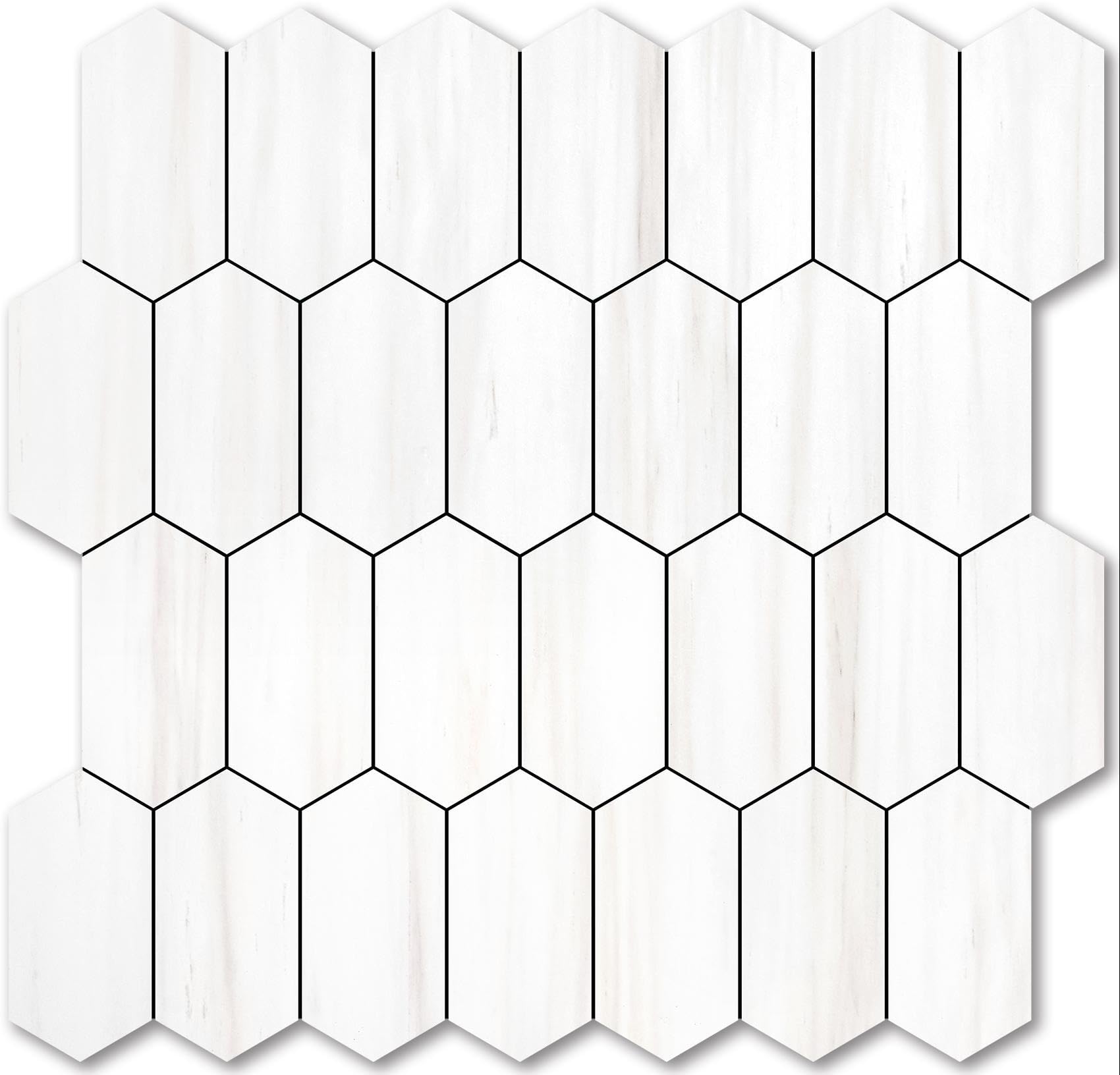 Photo 1 of Vamos Tile Long Hexagon Peel and Stick Backsplash Tile - 10 Sheets Stick on Backsplash for Kitchen and Bathroom 12.4 x 12 Inch Dolomite Marble Look PVC Self Adhesive Mosaic Wall Tiles
